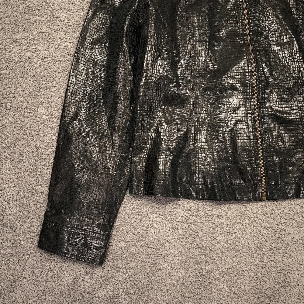 Rafaella Y2K Leather Jacket Womens 10 Black‎ Crocodile Embossed Zip Moto Biker